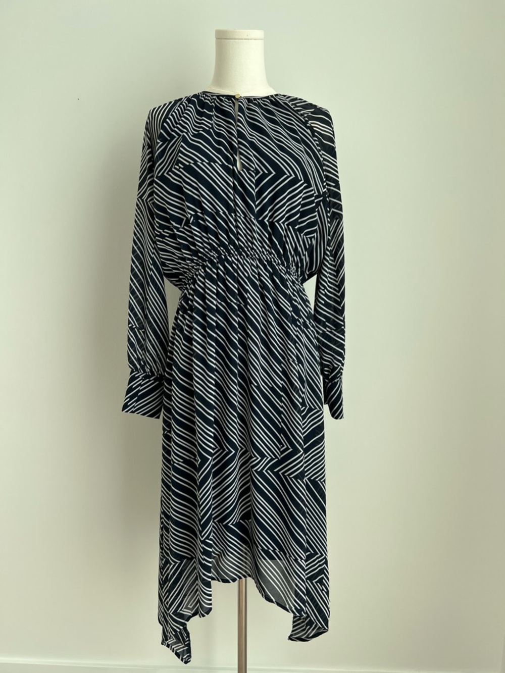 Navy & White Asymmetric Geometric Chic Timeless Midi Dress